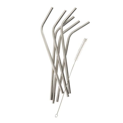 Reusable Eco Stainless Steel Straws & Cleaning Brush (Pack of 6)